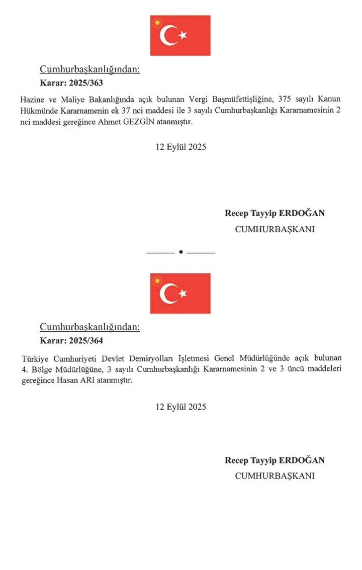 Atama kararları Resmi Gazete'de: Kamu kurumları ve Bakanlıklarda vazife değişiklikleri 4 atama kararlari resmi gazetede kamu kurumlari ve bakanliklarda vazife degisiklikleri 3