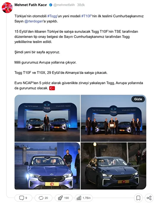 bakan kacirdan togg paylasimi avrupa yollarinda da gururumuz olacak 0 KJQpieUW