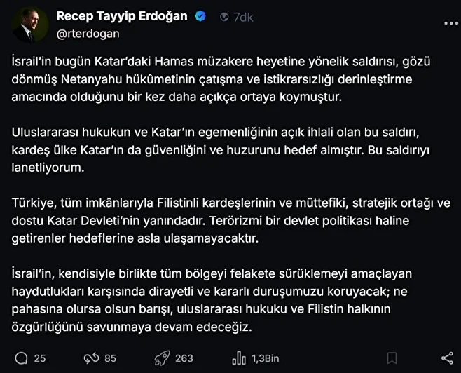 cumhurbaskani erdogan israilin katardaki saldirisini lanetledi gayelerine asla ulasamayacaklar 0