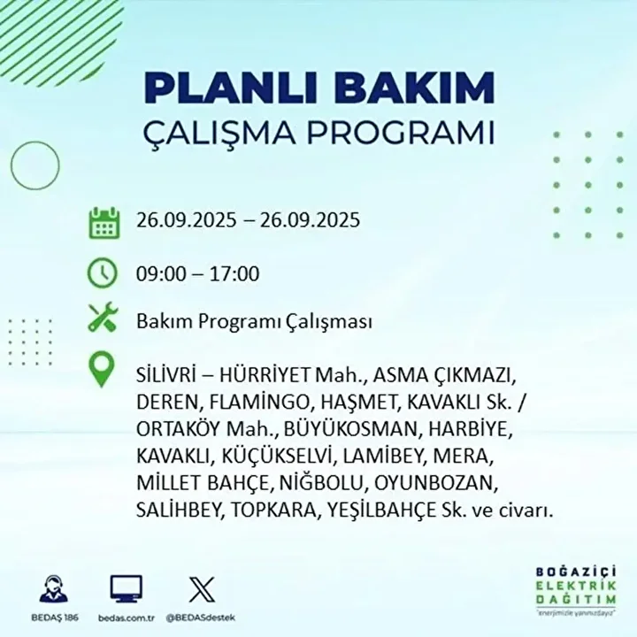 istanbulda 26 eylulde 23 ilcede elektrik kesintisi 15