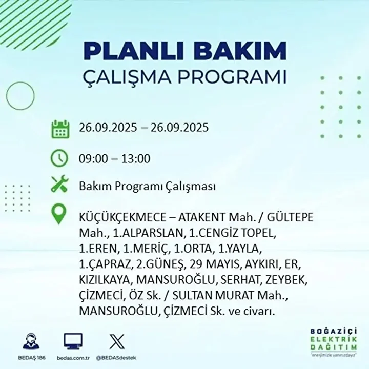 istanbulda 26 eylulde 23 ilcede elektrik kesintisi 28