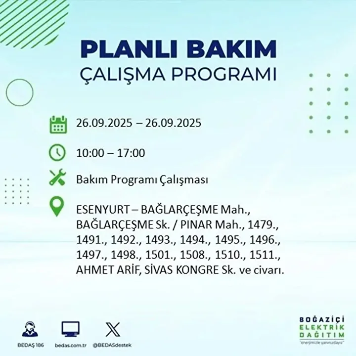 istanbulda 26 eylulde 23 ilcede elektrik kesintisi 52