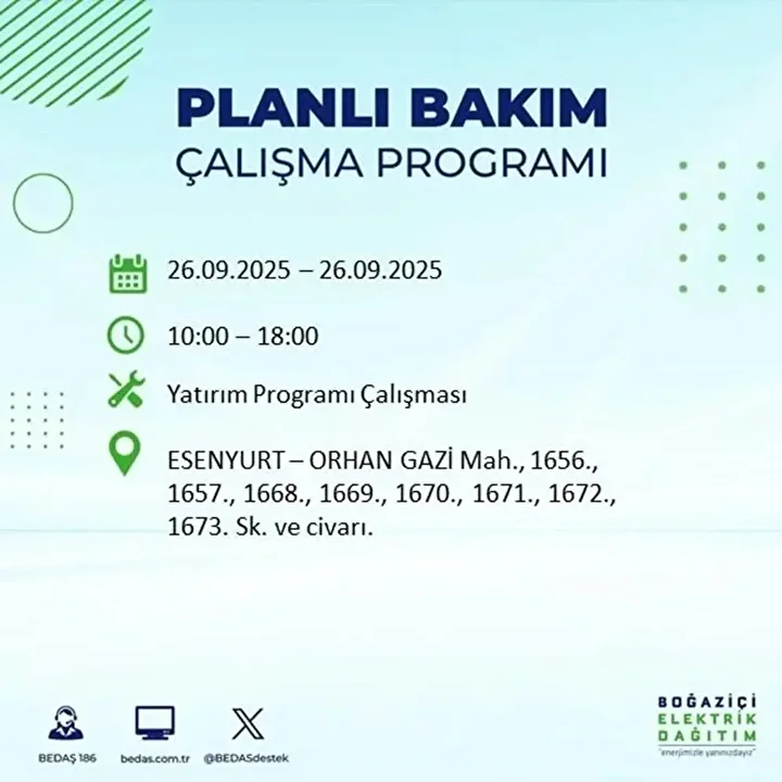 istanbulda 26 eylulde 23 ilcede elektrik kesintisi 53
