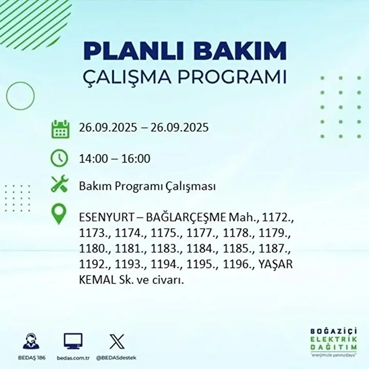 istanbulda 26 eylulde 23 ilcede elektrik kesintisi 55 7np5nfpp