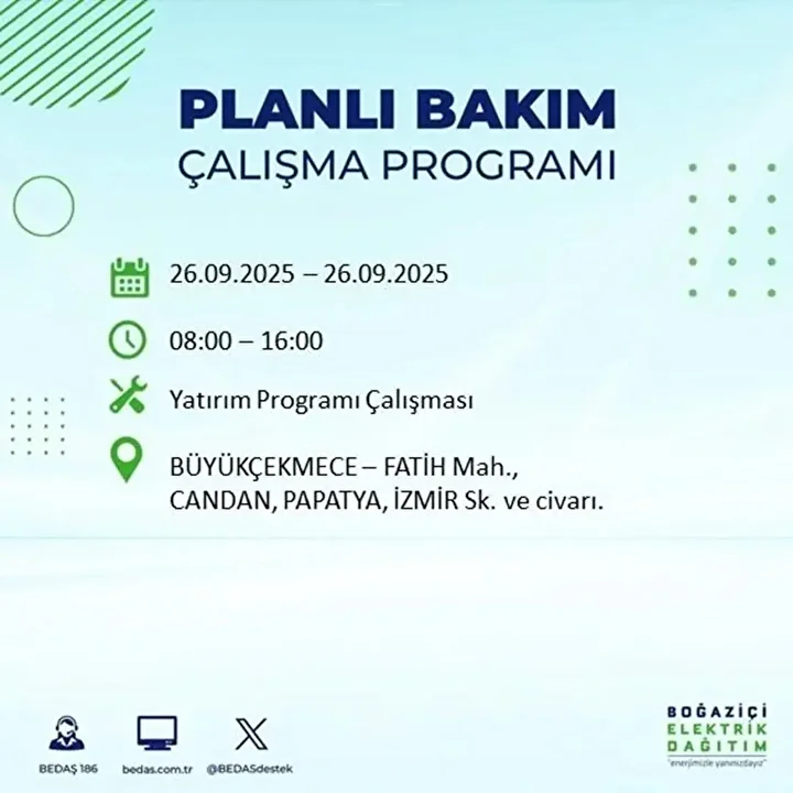 istanbulda 26 eylulde 23 ilcede elektrik kesintisi 62 tFYTQMfb