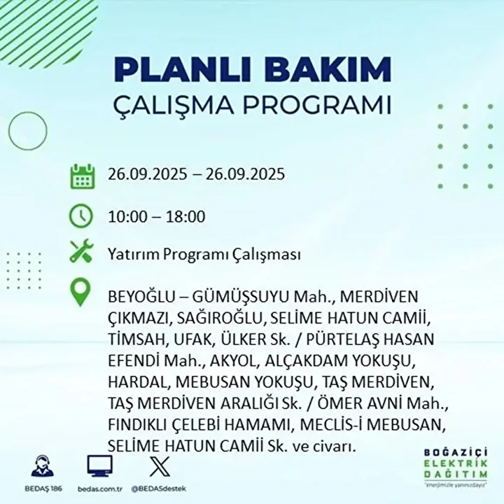 istanbulda 26 eylulde 23 ilcede elektrik kesintisi 67