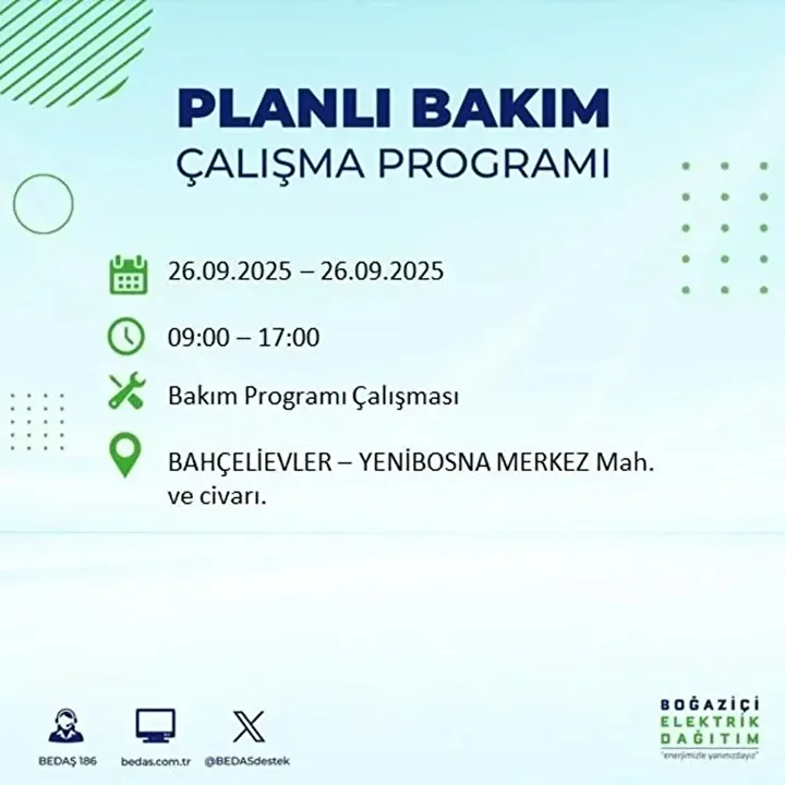 istanbulda 26 eylulde 23 ilcede elektrik kesintisi 78 yCnZehal