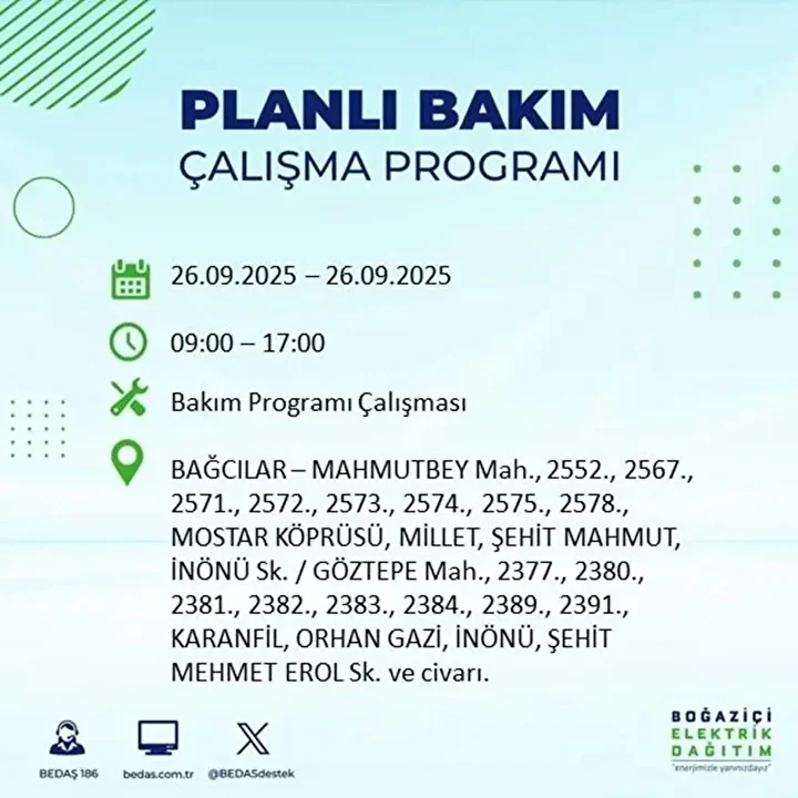istanbulda 26 eylulde 23 ilcede elektrik kesintisi 82