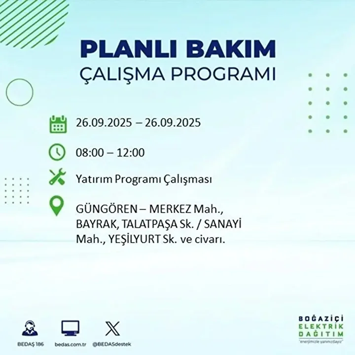 istanbulda 26 eylulde 23 ilcede elektrik kesintisi 84 CSDEnEbP