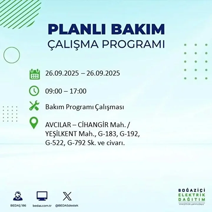 istanbulda 26 eylulde 23 ilcede elektrik kesintisi 85