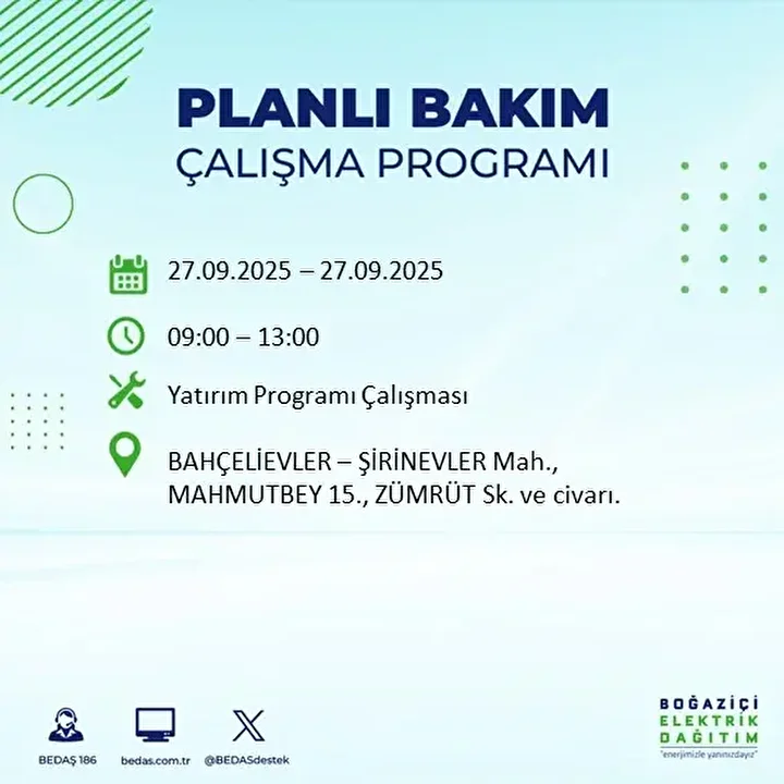 istanbullular dikkat 14 ilcede elektrik kesintisi yapilacak 11 nFaytUhy