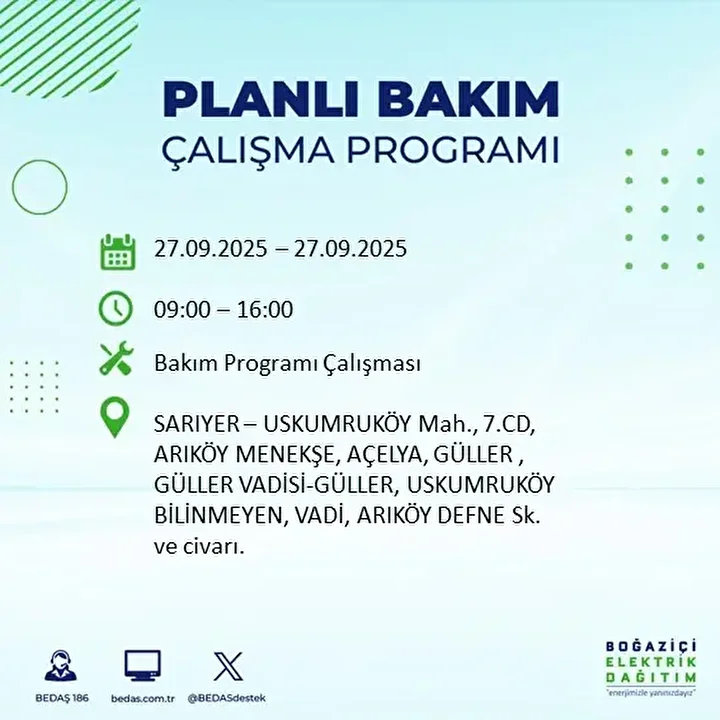 istanbullular dikkat 14 ilcede elektrik kesintisi yapilacak 27 Dklw8Smr