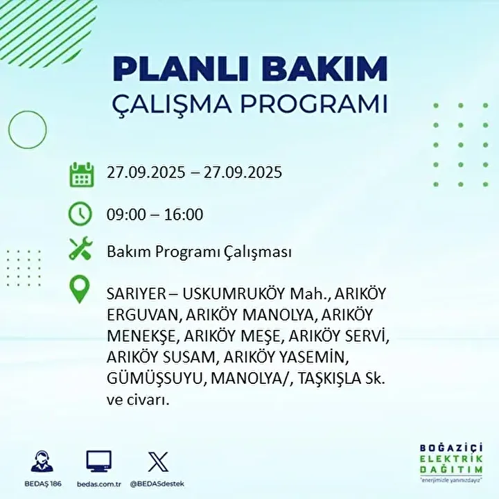 istanbullular dikkat 14 ilcede elektrik kesintisi yapilacak 28 4SFB11Yy