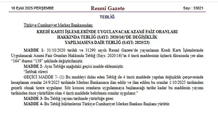 Kredi kartı borcu olanları ilgilendiriyor: Yeni faiz oranları yarın prestijiyle yürürlükte 7 kredi karti borcu olanlari ilgilendiriyor yeni faiz oranlari yarin prestijiyle yururlukte 6 yAn7j3sM