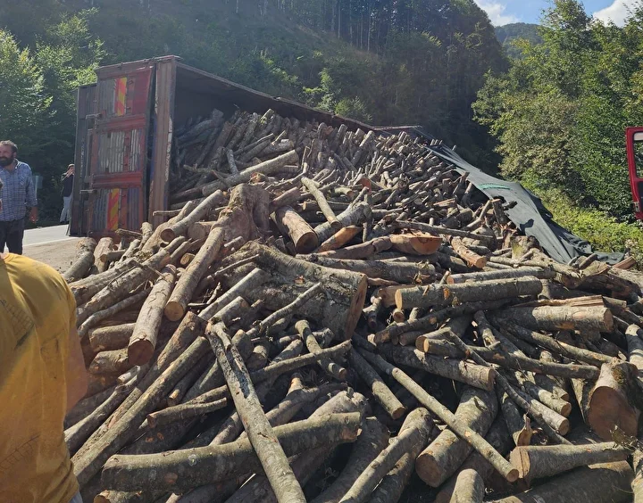 orduda tomruk kamyonu devrildi 21 ton tomruk yola sacildi 2 sj2tb9AA