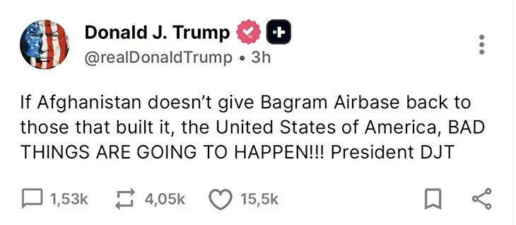 Trump'tan Bagram tehdidi: 'Kötü şeyler olacak' 1 trumptan bagram tehdidi kotu seyler olacak 0