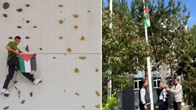Erzurum Atatürk Üniversitesi öğrencilerinden alkışlanacak hareket: ‘Bir defa yükselen bayrak bir daha inmez’ diyerek Filistin bayrağını göndere çektiler erzurum ataturk universitesi ogrencilerinden alkislanacak hareket bir defa yukselen bayrak bir daha inmez diyerek 47FPxjmn.webp