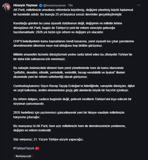 ak parti genel lider yardimcisi yayman 2026 yili islahat ve degisim yili olacak 0 taLwVUbf
