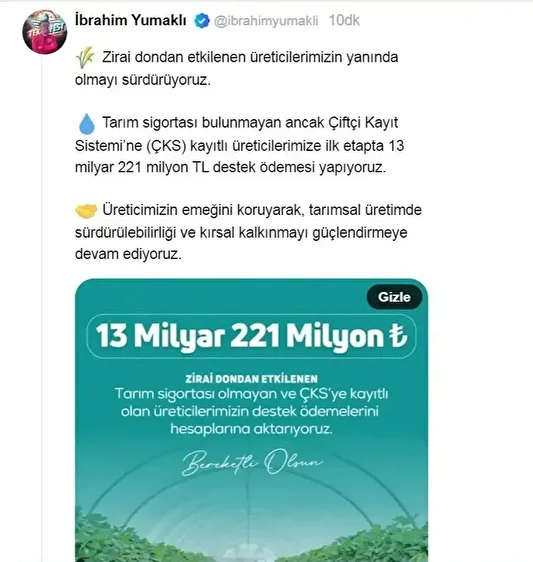 bakan yumakli ciftcilere mujdeyi verdi zirai don odemeleri basliyor 0 QKMadzIt