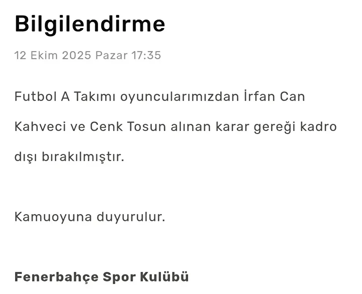 fenerbahcede 2 oyuncu takim disi birakildi ekip arkadasi carpici paylasim yapti 2 suksaSzr