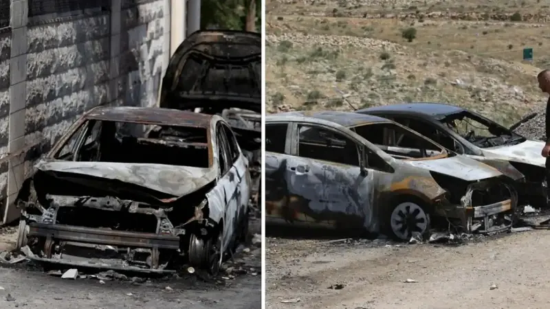 filistin topraklarini gasbeden israilliler bati seriada filistinlilerin araclarini yakti MK1mK66c.webp