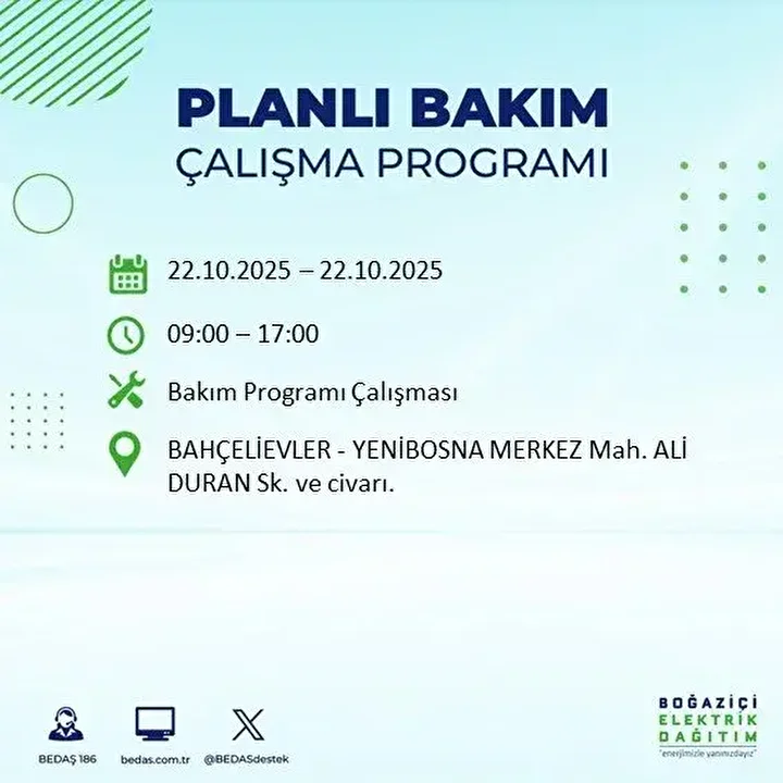 istanbulda 23 ilcede elektrik kesintisi bedas duyurdu 10 saati bulacak 11