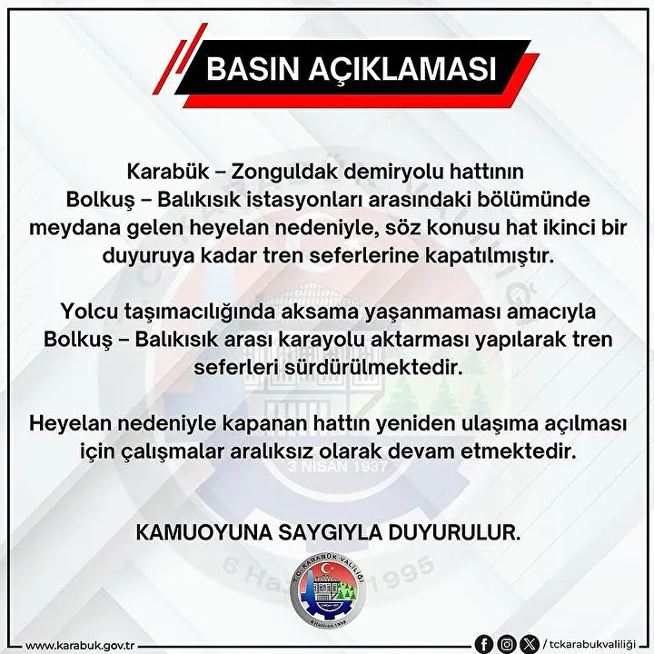 karabukte heyelan nedeniyle demir yolu siniri seferlere kapatildi 2