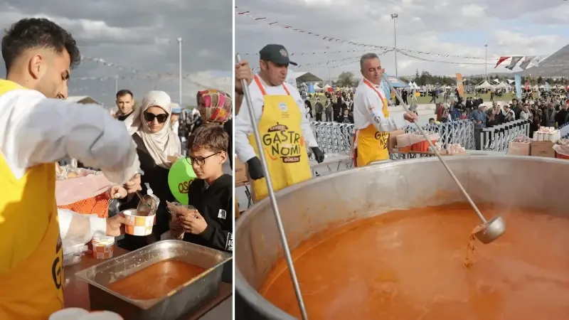 Kayseri’de başlayan 3. Gastronomi Günleri’nde 1 ton pastırmalı Gömeç kuru fasulyesi ikram edildi kayseride baslayan 3 gastronomi gunlerinde 1 ton pastirmali gomec kuru fasulyesi ikram edildi Swn4CGcg.webp